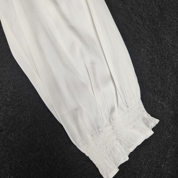 PAIGE Kaylynn Smocked Blouse Tassels City Chic Matte Satin Boho White Womens M - Picture 9 of 16